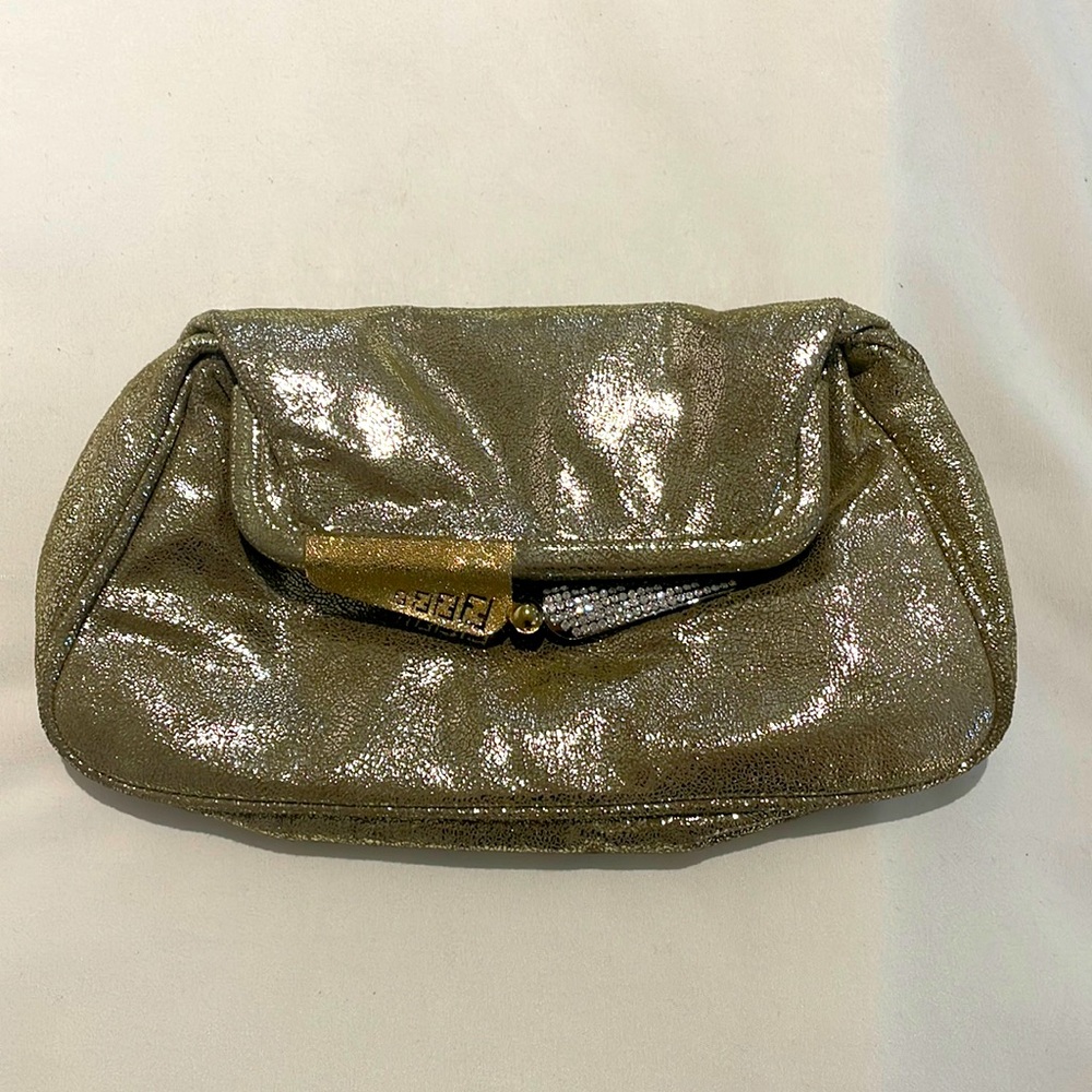 Fendi gold champagne clutch evening bag
